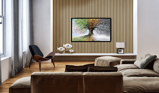 Wooden panels as decoration and acoustic solution
